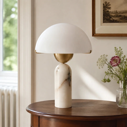 Modern Alabaster Mushroom Table Lamp with White Dome