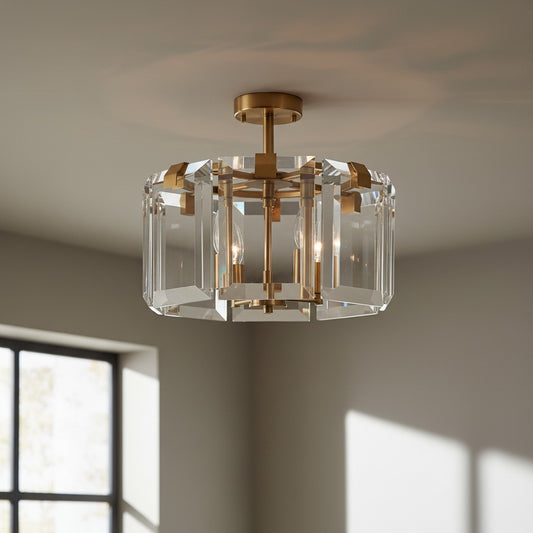 Modern Flushmount Crystal & Iron Ceiling Light