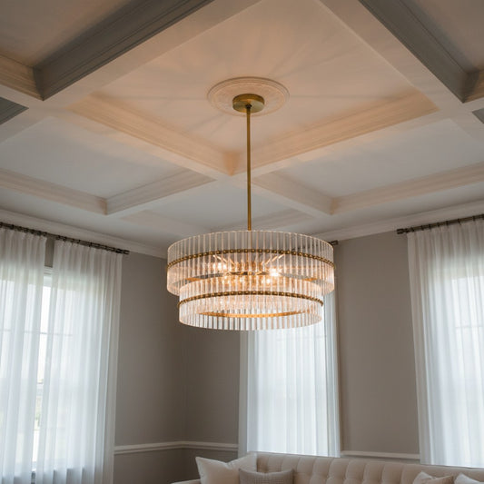 Modern Double-Ring Corrugated Crystal Pendant Light