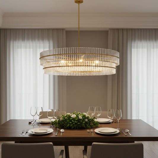 Modern Double-Ring Corrugated Crystal Pendant Light