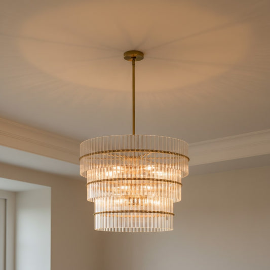 Modern Three-Ring Corrugated Crystal Pendant Light