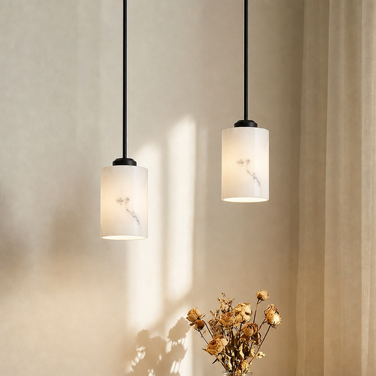 Modern One-Light Black Faux Alabaster Mini Pendant Light