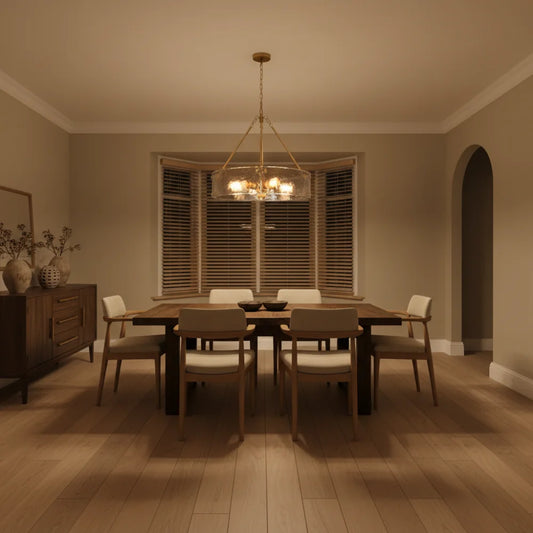 Modern Farmhouse Gold Texture Glass Drum Chandelier