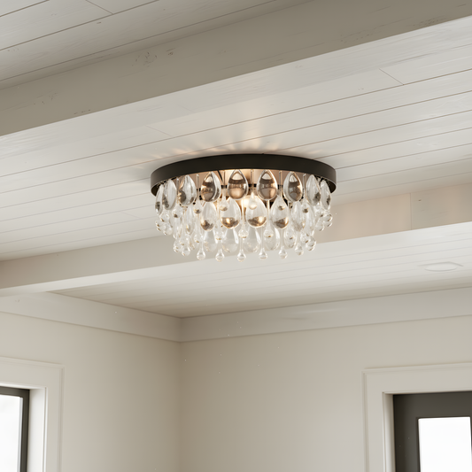 Modern 3-light Round Teardrops Crystal Flush Mount Light