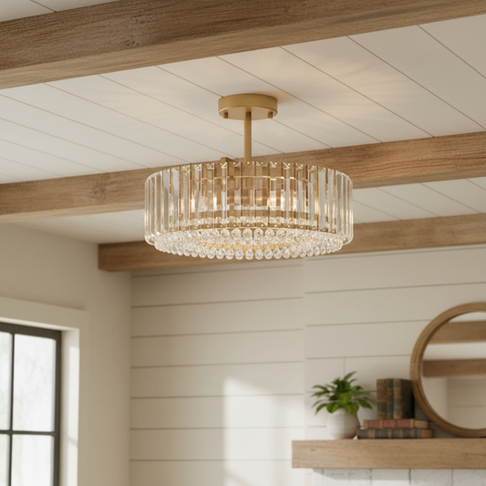 Minimalist round Crystal Semi Flush Mount Light