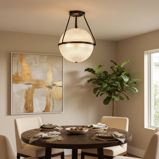 Modern Globe Textured Glass Semi Flush Mount Ceiling Light