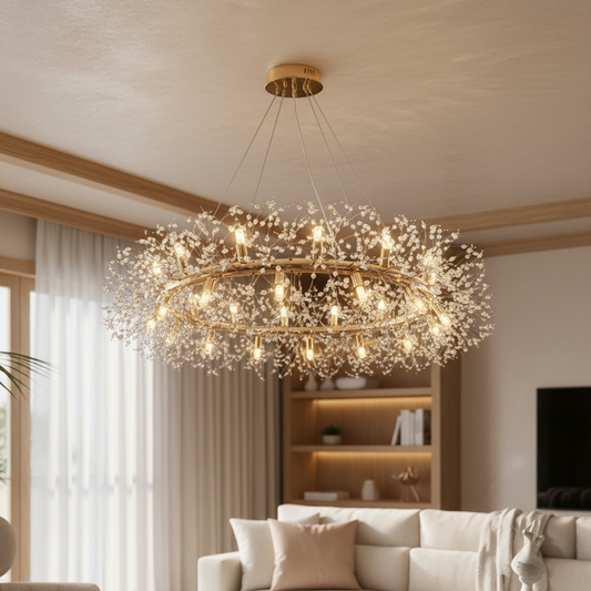 Modern LED Round Dandelion Sputnik Gold Crystal Chandelier