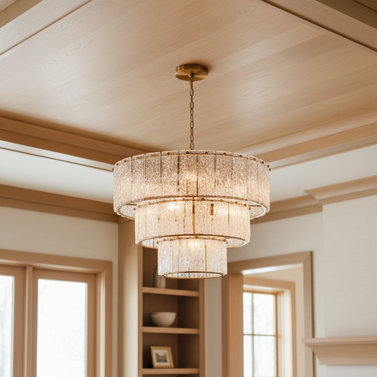 Modern 3 tier Clear Textured Glass Panel Chandelier