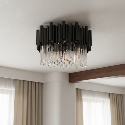 Vigo Modern Round Black Crystal Flush Mount Ceiling Light