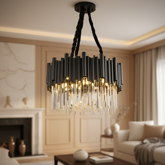 Vigo Modern Black Round Crystal Chandelier for Living Room