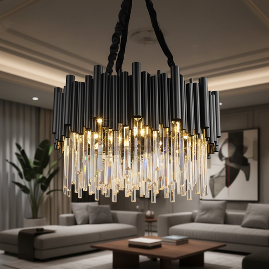Vigo Modern Black Round Crystal Chandelier for Living Room