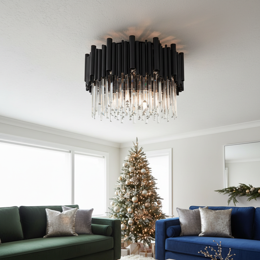 Vigo Modern Round Black Crystal Flush Mount Ceiling Light