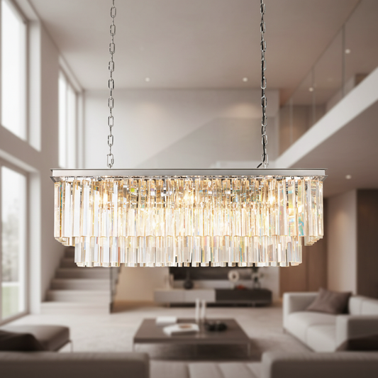 Iris Modern 2-Tiered Rectangular Glass Chandelier