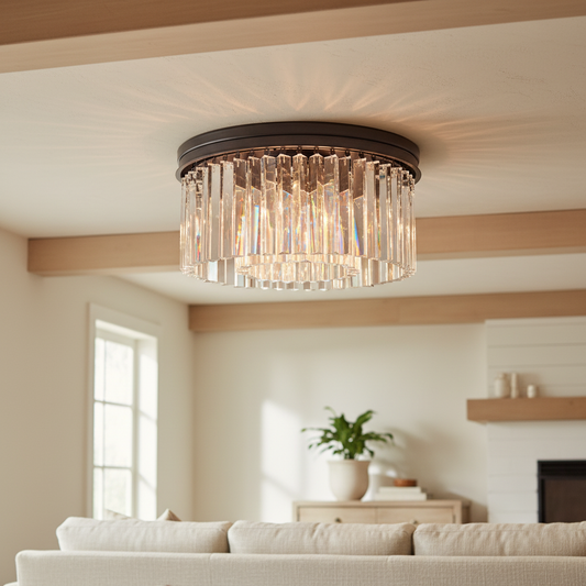 Lila Modern Crystal Prism Round Flushmount Ceiling Light