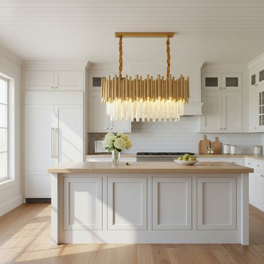 Vigo Modern Gold Rectangle Clear Crystal Chandelier