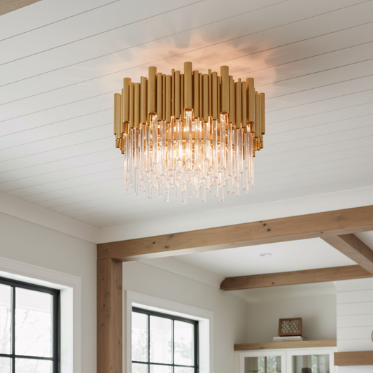 Vigo Modern Round Gold Crystal Flush Mount Ceiling Light