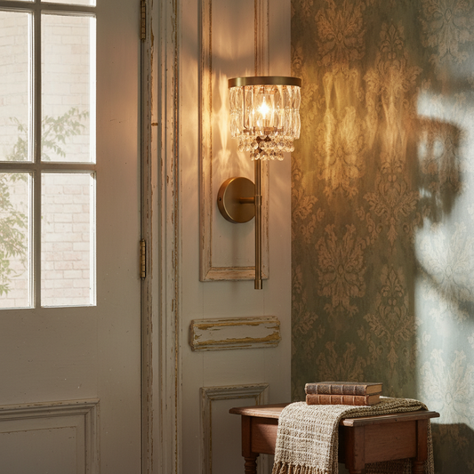 Vintage Crystal Shade Stick Design Wall Sconce