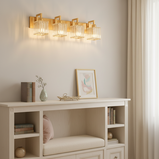 Columns Modern 4-Light Crystal Bathroom Vanity Light Square Wall Light