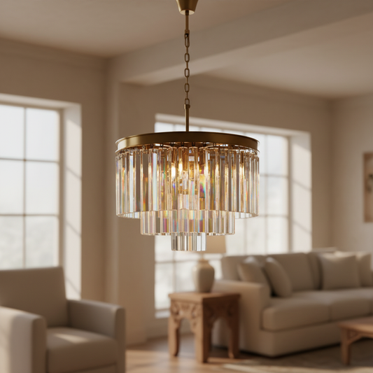 Modern Multi-Tier Round Crystal Fringe Chandelier