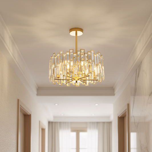 Modern Luxurious Gold Round Crystal Chandelier