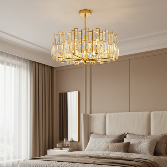 Modern Luxurious Gold Round Crystal Chandelier