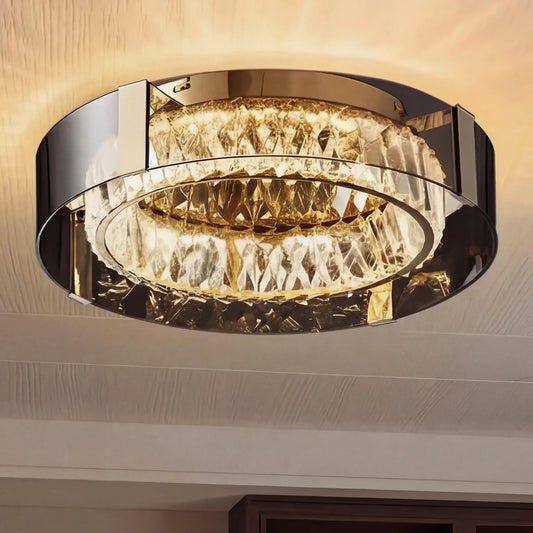 Modern Luxury Circle Plating Crystal LED Flush Mount Ceiling Light