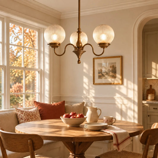 Vintage Three-Light Ribbed Glass Globe Chandelier