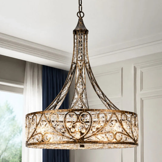 French Luxury 6 Light Crystal Drum Chandelier