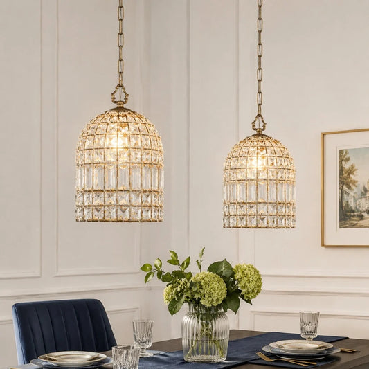 French Luxury Crystal Birdcage Antique Brass Chandelier