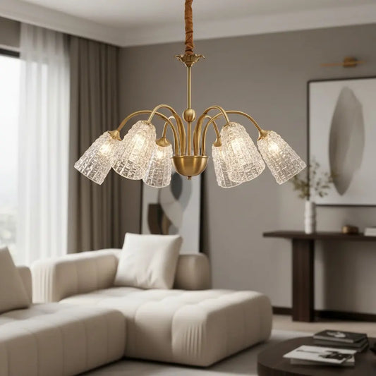 Luxury Elegant Multi-head Brass Glass Chandelier