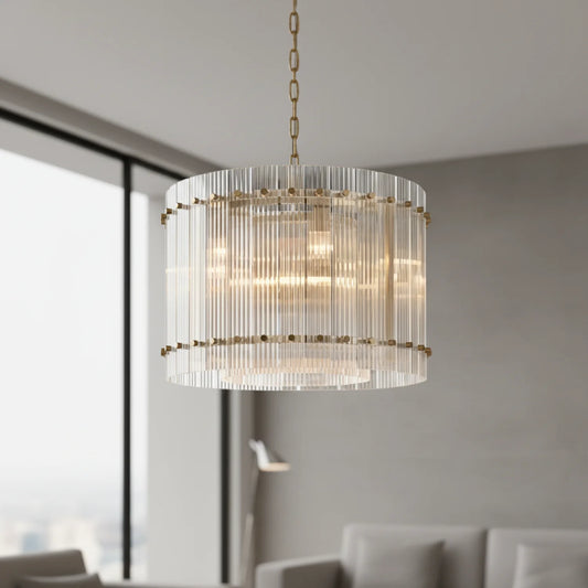 Luxury Ribbed Round Crystal Pendant Light