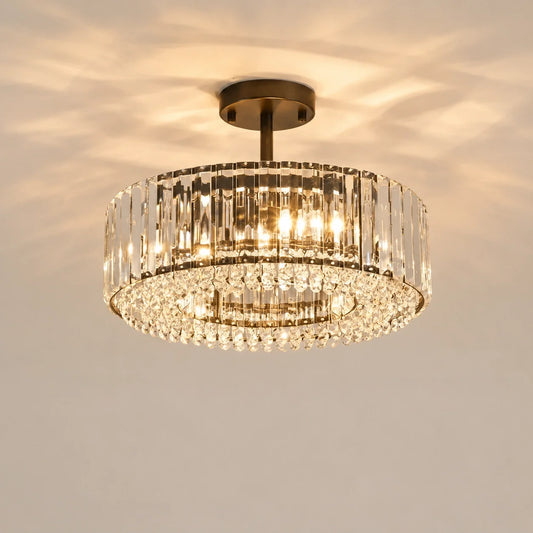 Luxury Crystal Drum Semi Flush Mount Light