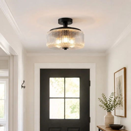 Maya Farmhouse Ribbed Glass Flush Mount Ceiling Light