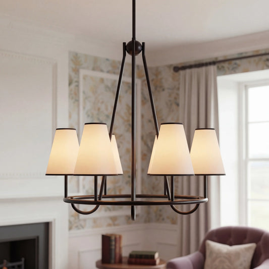 Modern 6-Light Conical Wheel Frame Fabric Chandelier