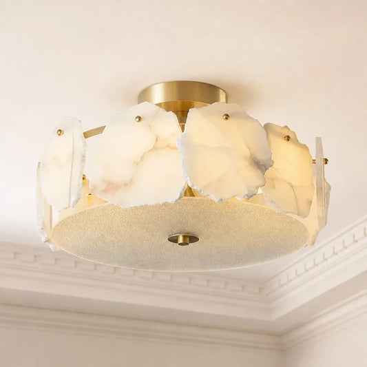 Modern Alabaster Artze Brass Ceiling Lamp – Round Flush Mount Light