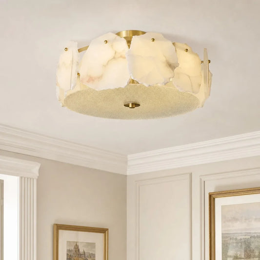Modern Alabaster Artze Brass Ceiling Lamp – Round Flush Mount Light