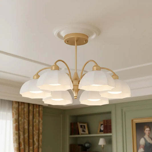 Modern Floral Glass Multi-Head Metal Chandelier