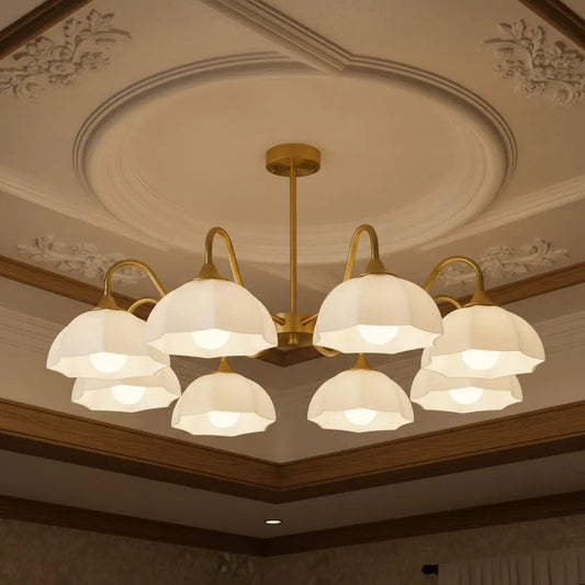 Modern Flower Glass Curved Brass Chandelier