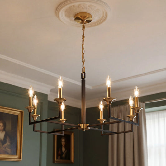 Modern French 8-Light Metal Candle Chandelier