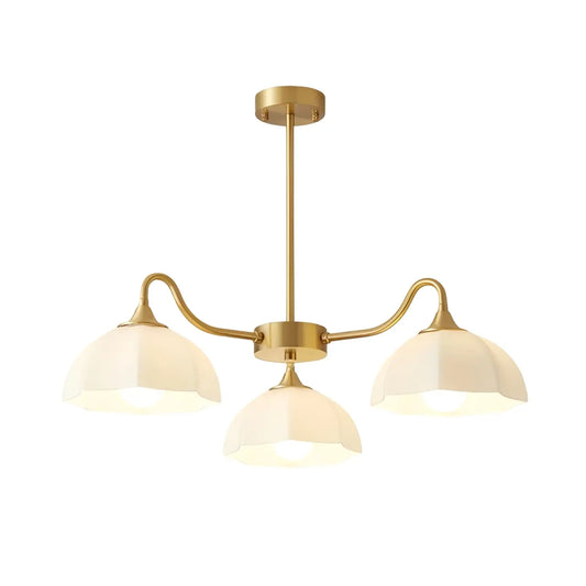 Modern Petal Glass Brass Curved Chandelier