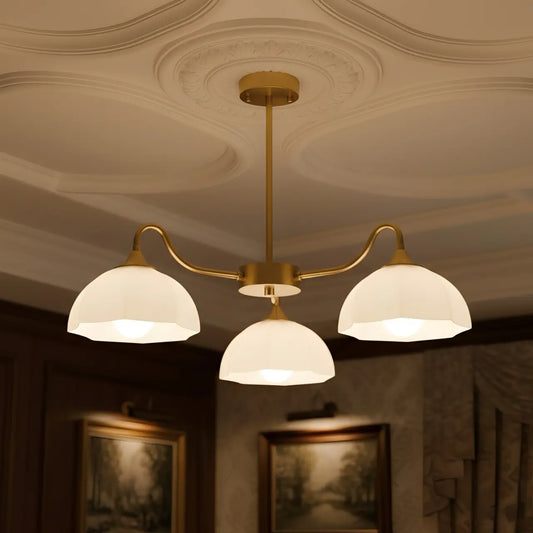 Modern Petal Glass Brass Curved Chandelier