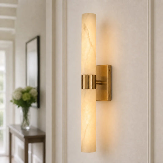 Modern Alabaster Double-Ended Wall Sconce with Brass