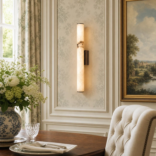 Modern Alabaster Linear Tube Wall Sconce