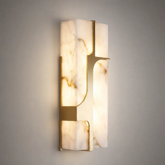 Modern Alabaster Marble Wall Sconce with Luxury Brass Finish