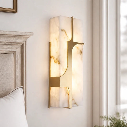 Modern Alabaster Marble Wall Sconce with Luxury Brass Finish