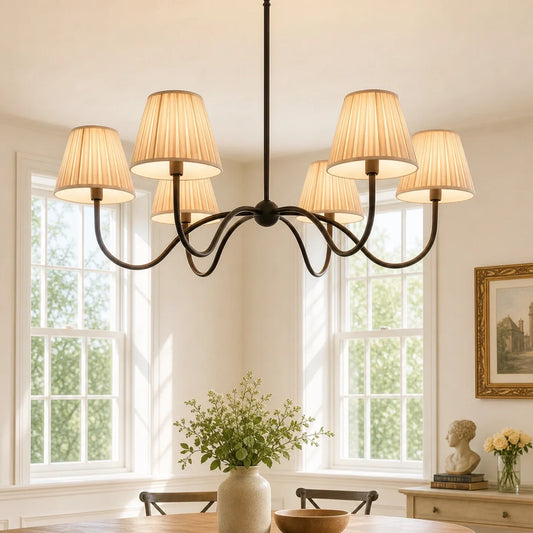 Modern Brass Fabric Lampshade 6-Light Pendant Light