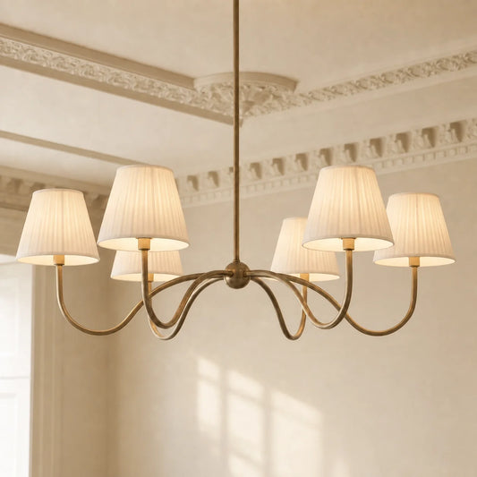 Modern Brass Fabric Lampshade 6-Light Pendant Light