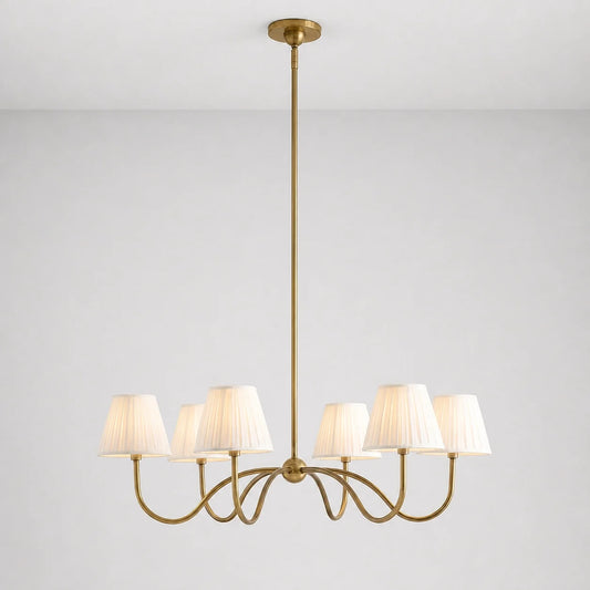 Modern Brass Fabric Lampshade 6-Light Pendant Light