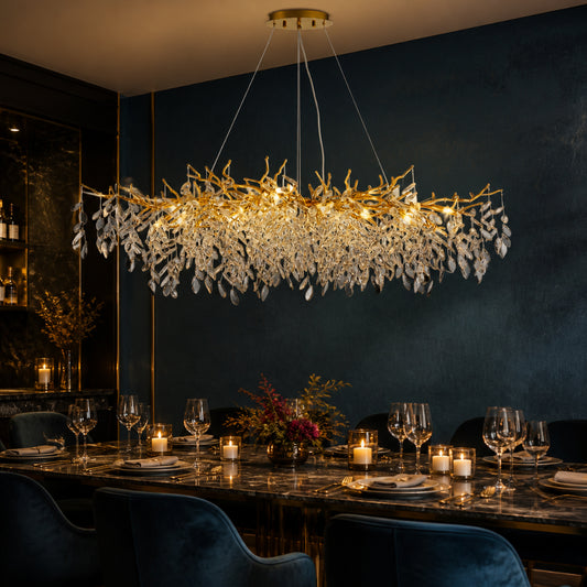 Modern Led Branch Gold Leaf Crystal Chandelier