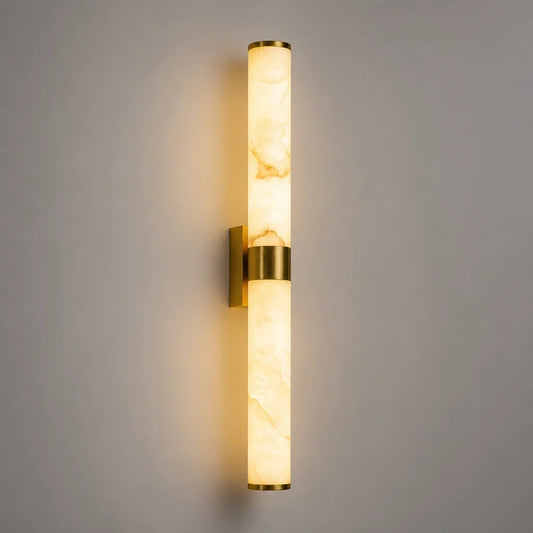 Modern Linear Alabaster Brass & White Wall Sconce